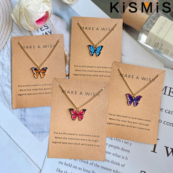 Fashion Girl Fantasy Cute Butterfly Pendant Necklace Female Clavicle Chain Necklace Cocktail Party Statement Stonego Jewelry Gifts 4 Colors Available