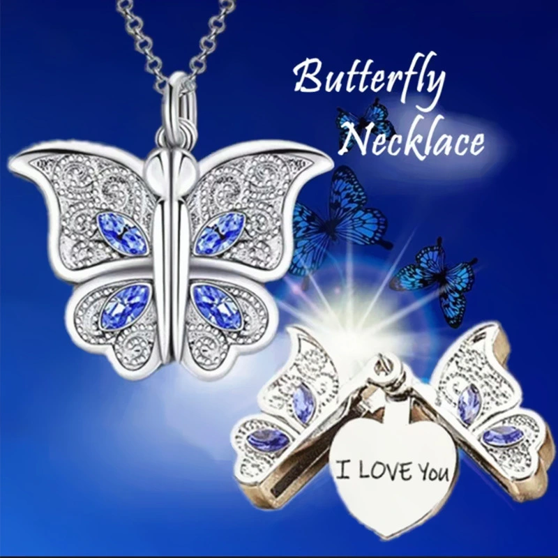 Shiny Butterfly Necklace, Ladies Exquisite Chain Necklace Jewelry Fashion New Simple Small Fresh Female Necklace Wedding Engagement Party Banquet Birthday Gift Stonego Jewelry Accessories