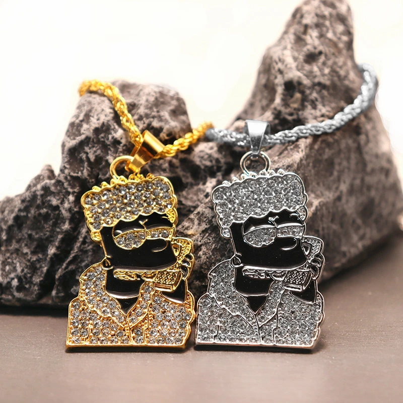 24inch Twist chain Fashion Men's Hip hop Iced Out black image Pendant Necklace jewelry