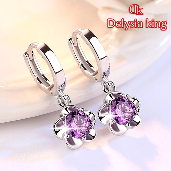 DELYSIA KING Sterling Silver Flower Pendant Dangle Earring for Women Crystal Diamond Earrings