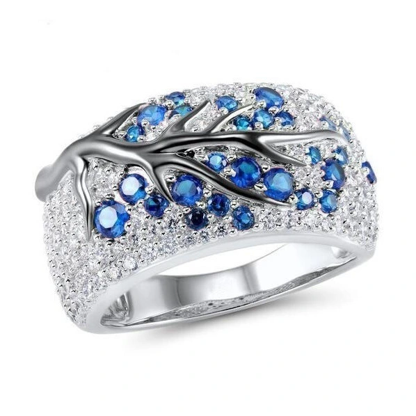 New creative branch inlaid with diamond ring European and American colored diamond couple ring