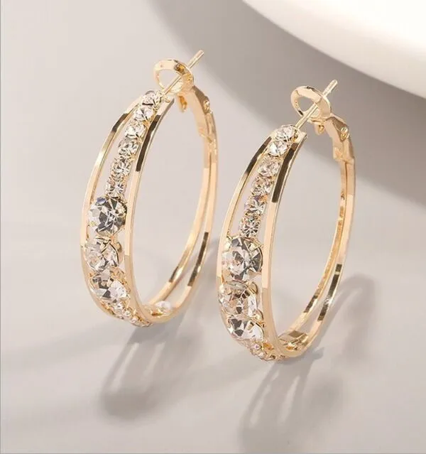 European and American style rhinestone-encrusted women's large hoop earrings