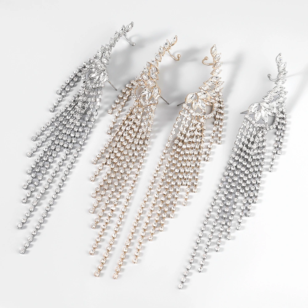 Exaggerated Alloy Diamond-studded Tassel Earrings