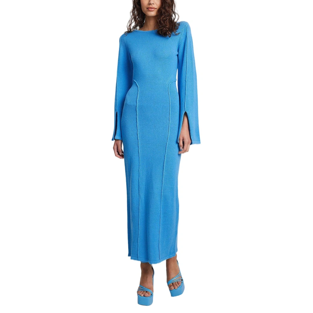 Women Long Dress Vintage Long Sleeve Round Neck Sweater Dress