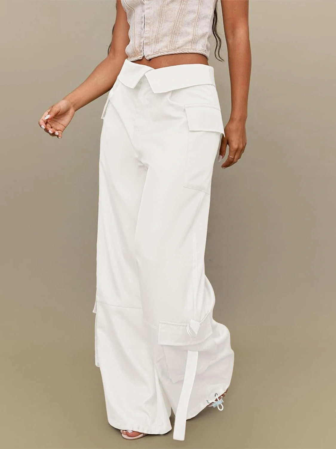 Women Cargo Pants, Low Waist Solid Loose Trousers with Pockets