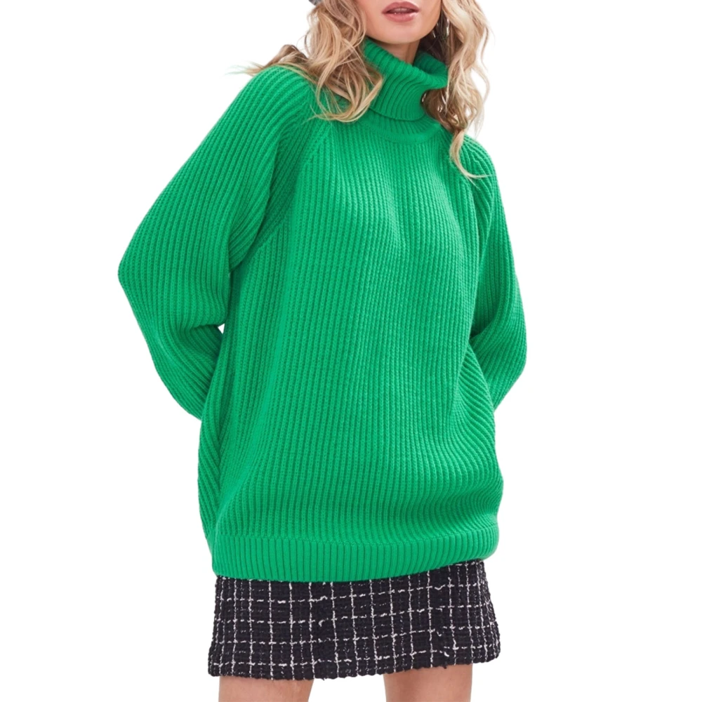 Women Solid Color Sweaters Long Sleeve Turtleneck Oversized Pullovers