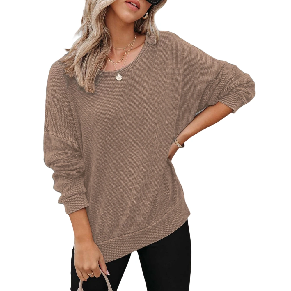 Women Sweatshirt, Long Sleeve Crew Neck Loose Solid Slit Hoodie