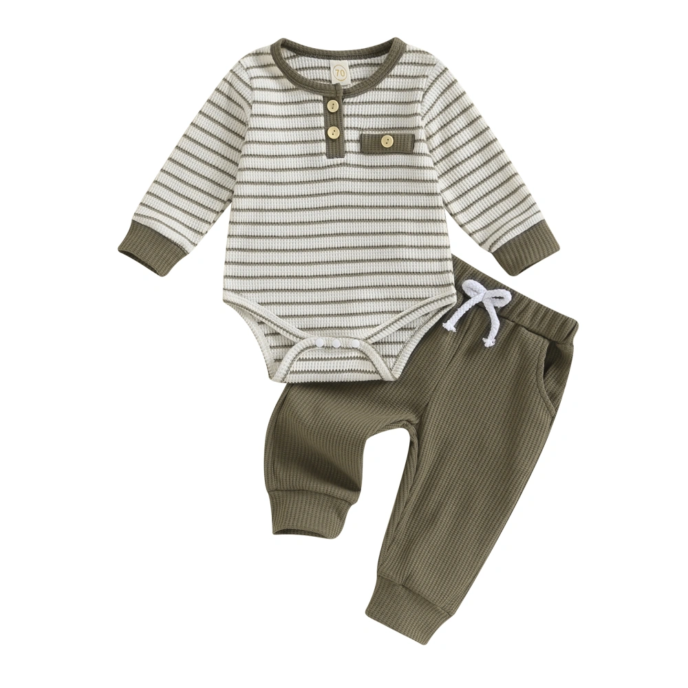 Baby Boys Long Sleeve Striped Romper and Solid Color Pants Sets