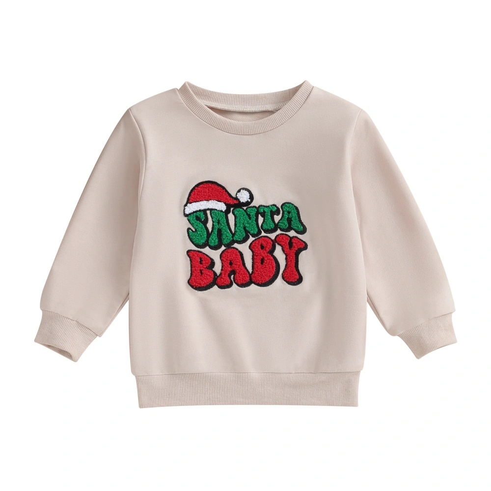 Baby Christmas Sweatshirt Fuzzy Letter Embroidery Long Sleeve Pullover