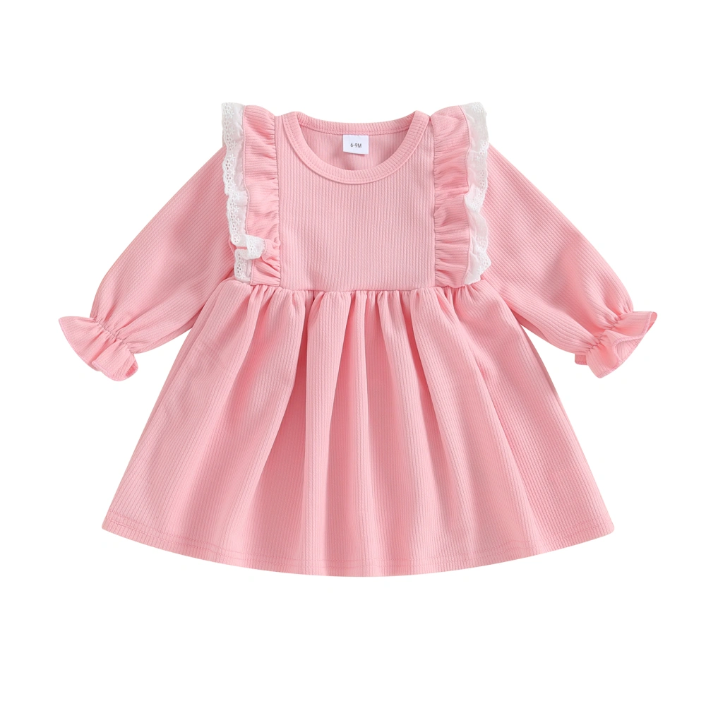 Girl Sweet A-Line Dress, Ruffled Lace Patchwork Long Sleeve Dress