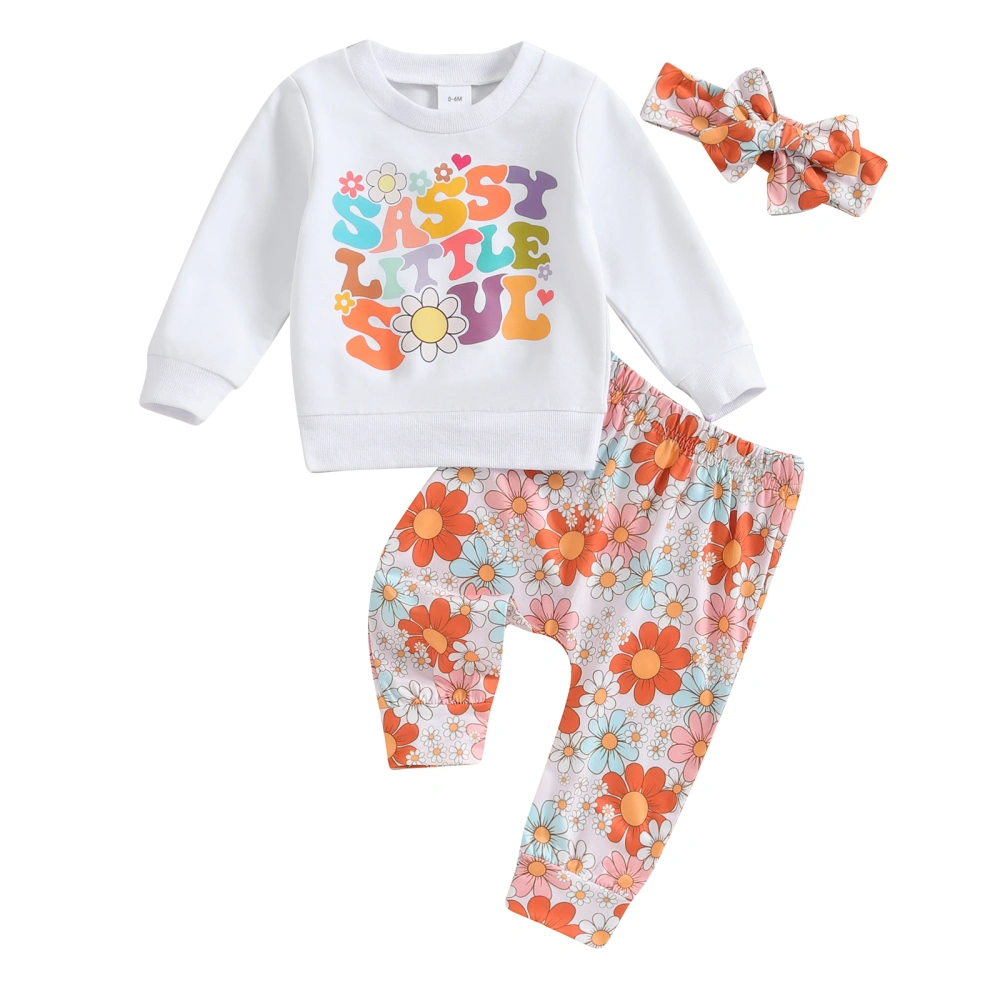 Girl Letter Print Long Sleeve Sweatshirt Flower Pants Headband