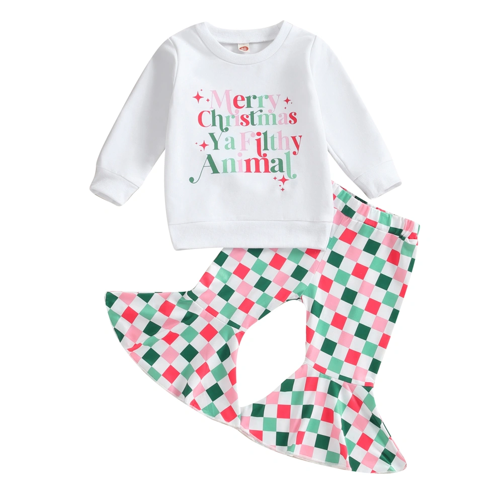 Baby Girl 2Pcs Christmas Outfits Sweatshirt + Checkerboard Flare Pants