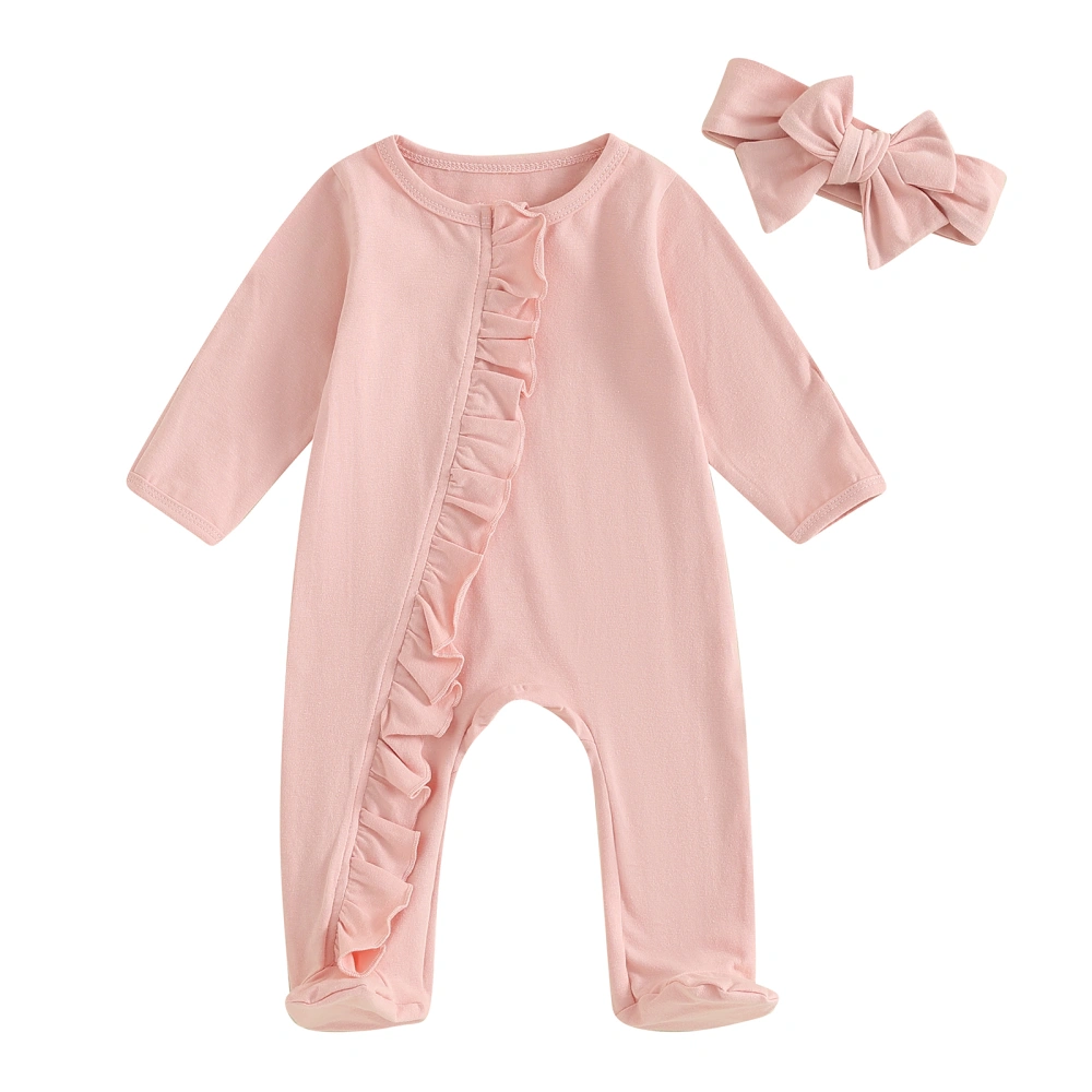 Baby Girls 2 Piece Outfits Footed Zipper Romper and Cute Headband