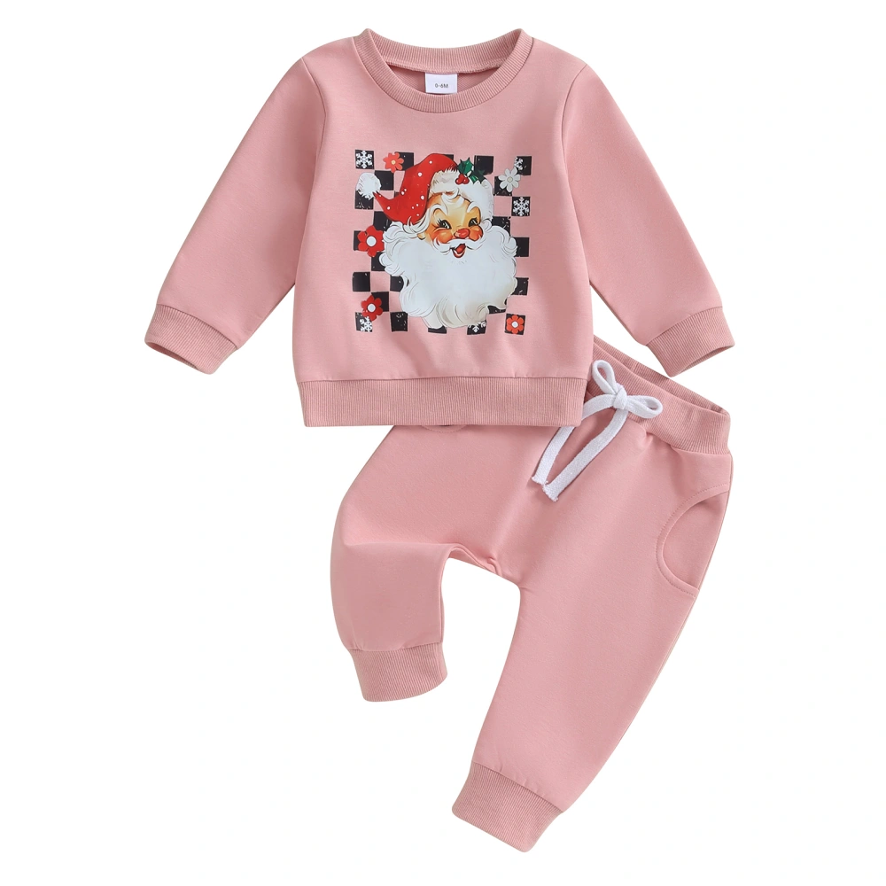 2Pcs Baby Christmas Outfits Santa/Snowman Print Sweatshirts + Trousers