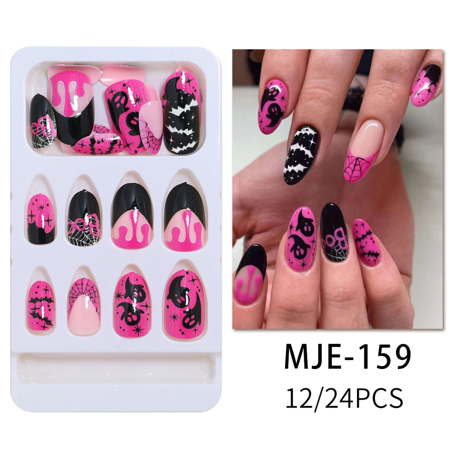 Halloween Fake Nails, DIY Bat Cobweb False Nail Tips Manicure Nail Art
