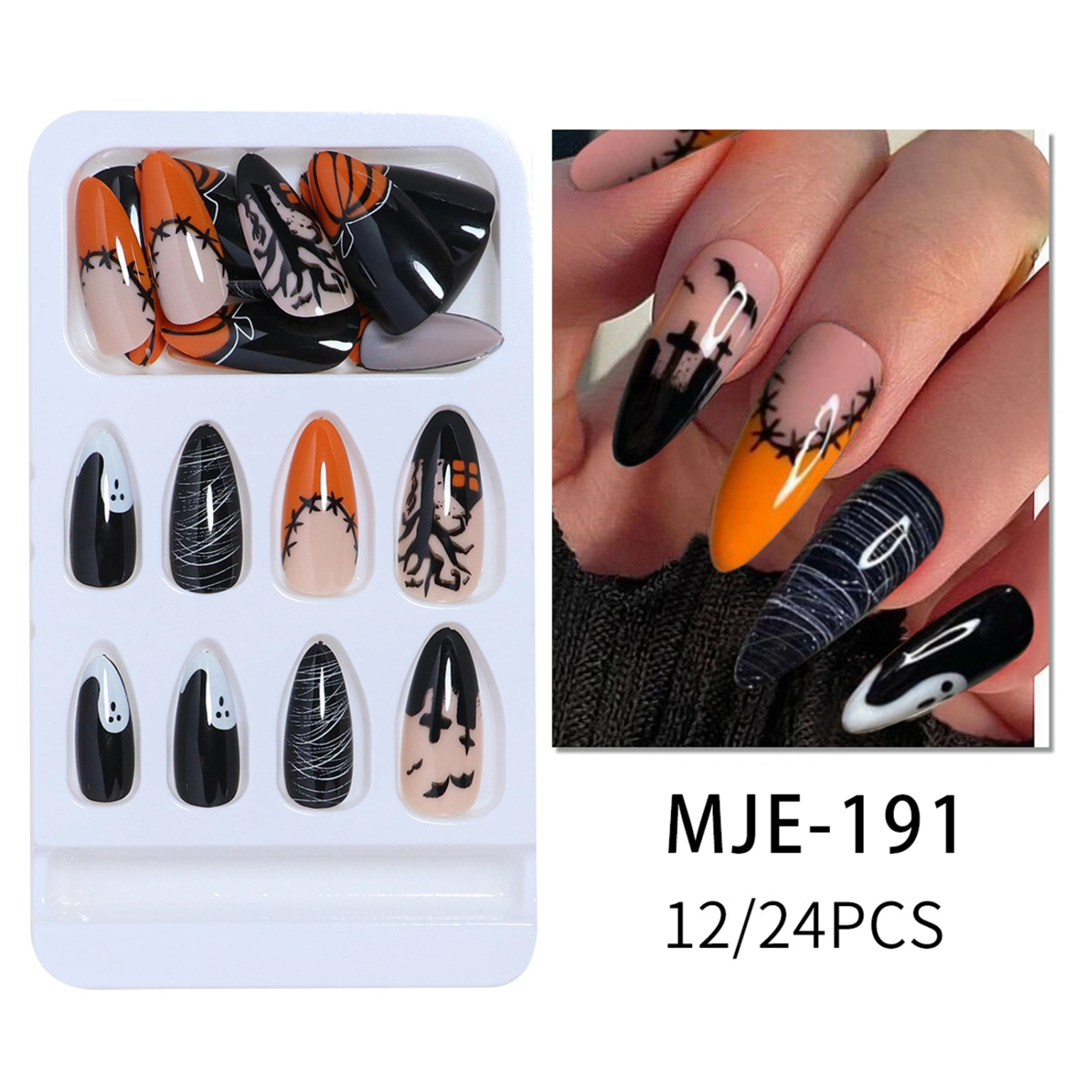 Halloween Fake Nails, DIY Bat Cobweb False Nail Tips Manicure Nail Art