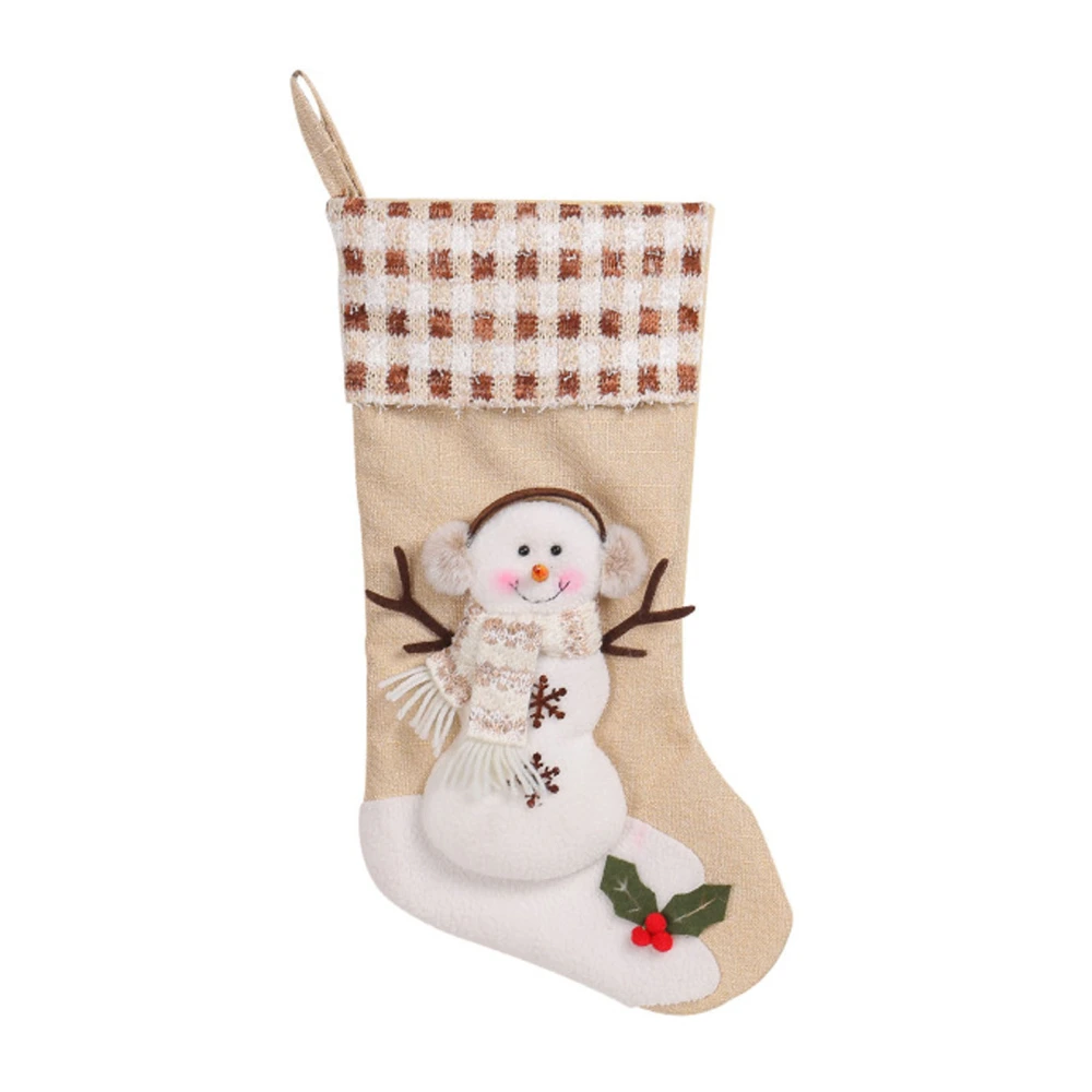 Christmas Stockings Large Snowman Stockings with Plaid/Dot Cuffs