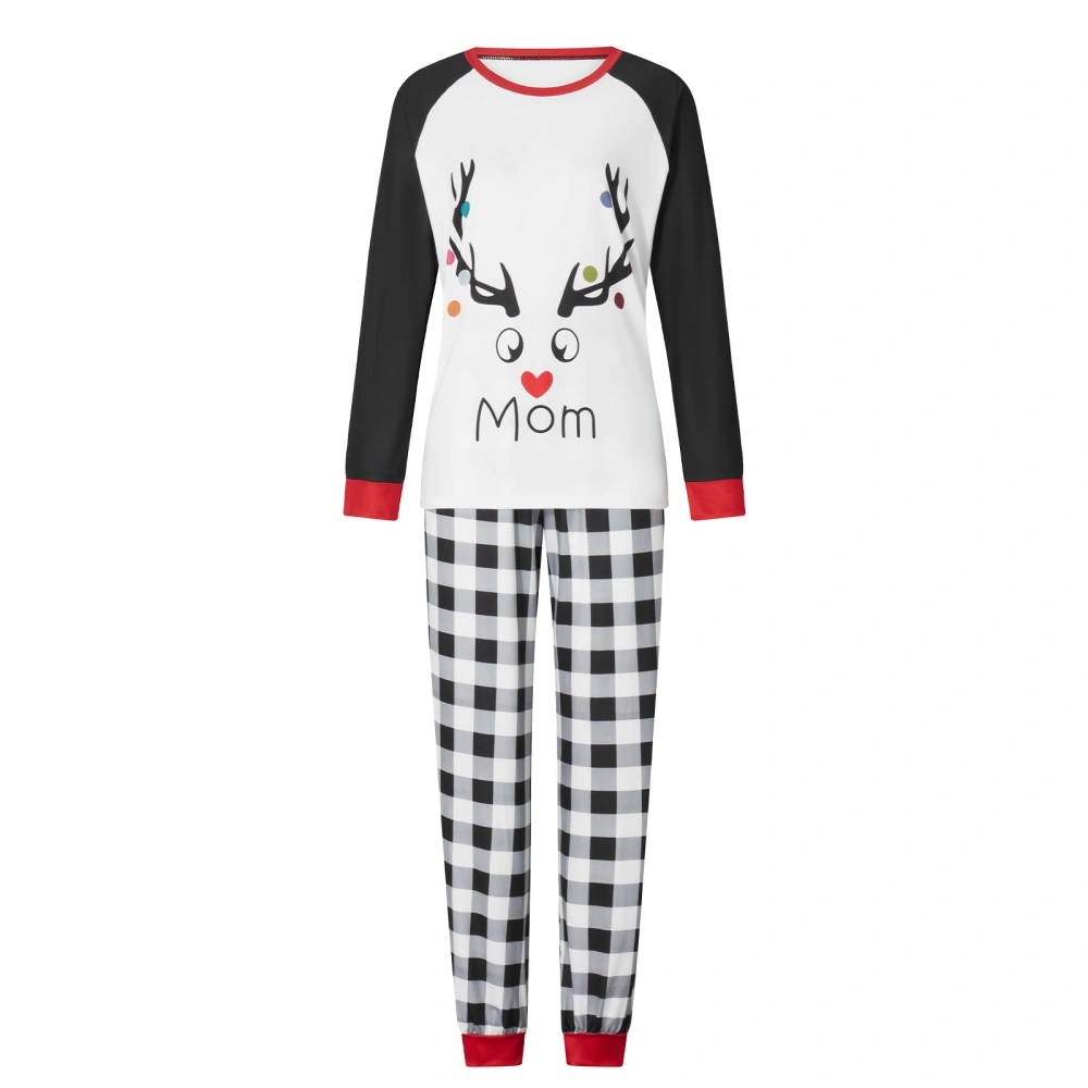 Christmas Elk Letter Print Long Sleeve Tops and Plaid Pants Sleepwear