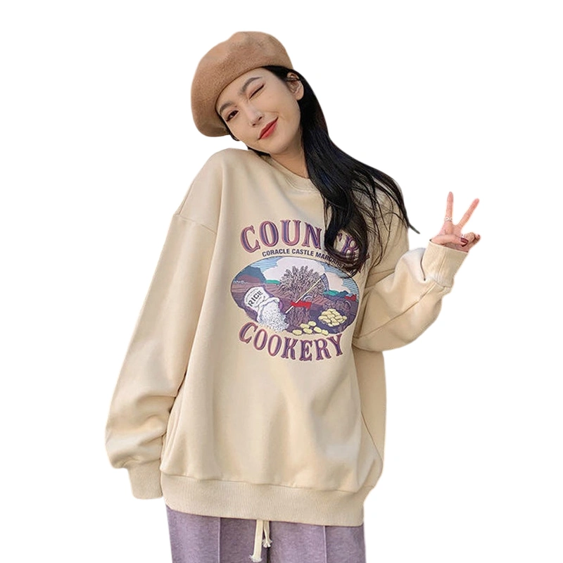 Women's Autumn Sweatshirt, Letter Print Long Sleeve Oversized Pullover