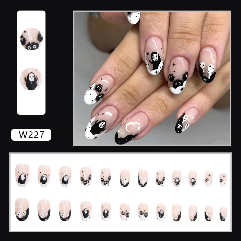 Halloween Fake Nails, DIY Ghost False Nail Tips Manicure Nail Art