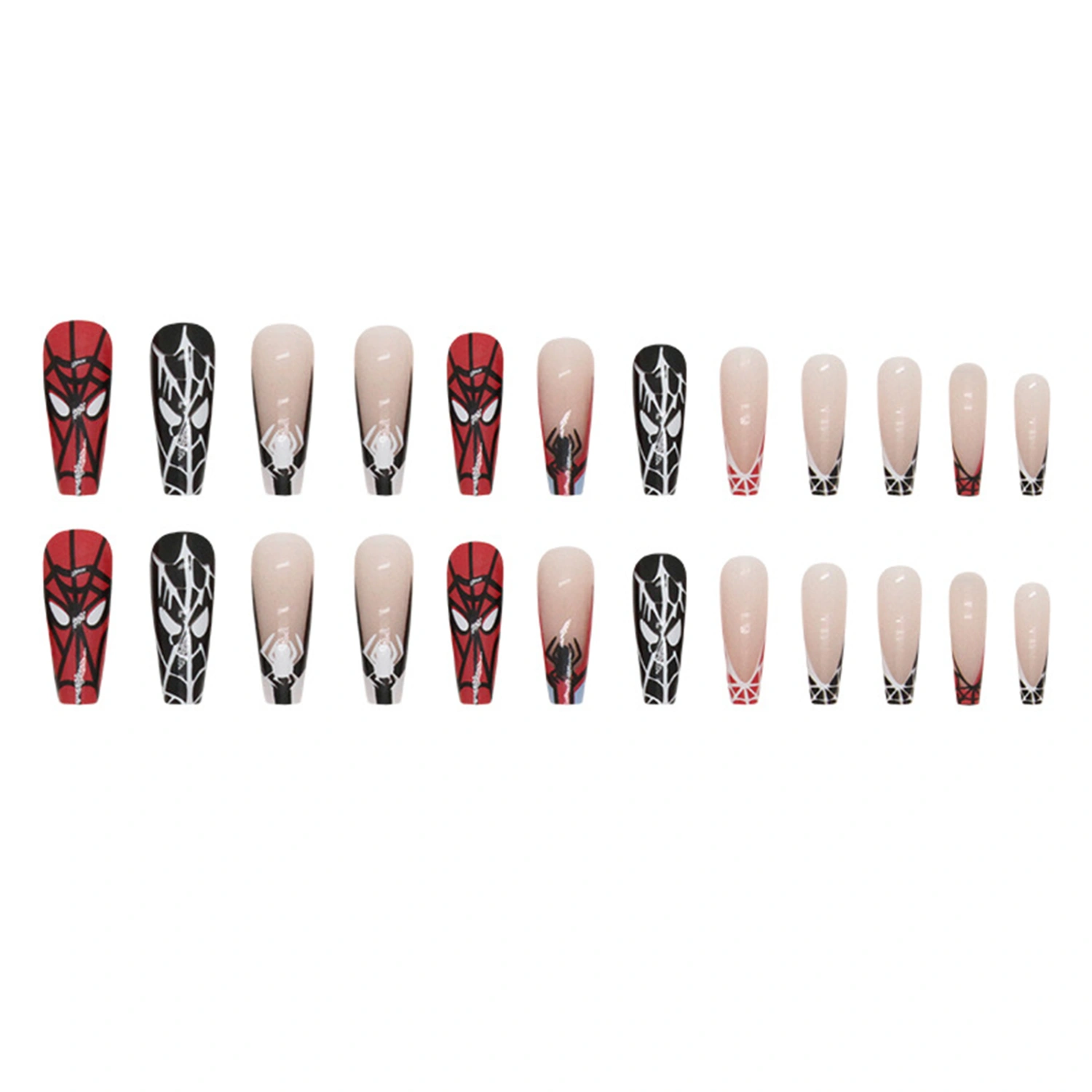 Halloween Artificial Nails Set Cartoon Spider Print Long False Nail