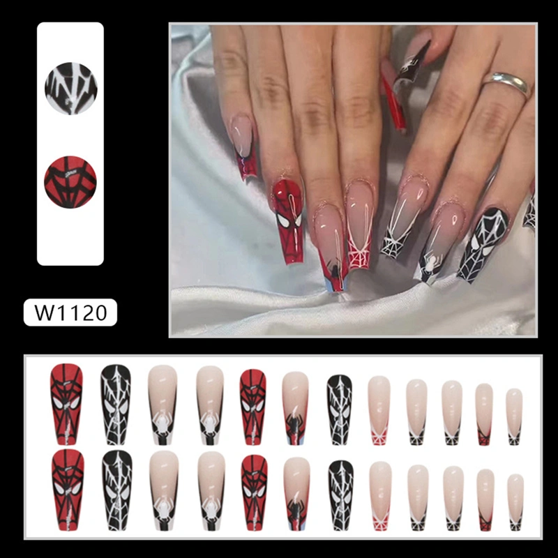 Halloween Artificial Nails Set Cartoon Spider Print Long False Nail