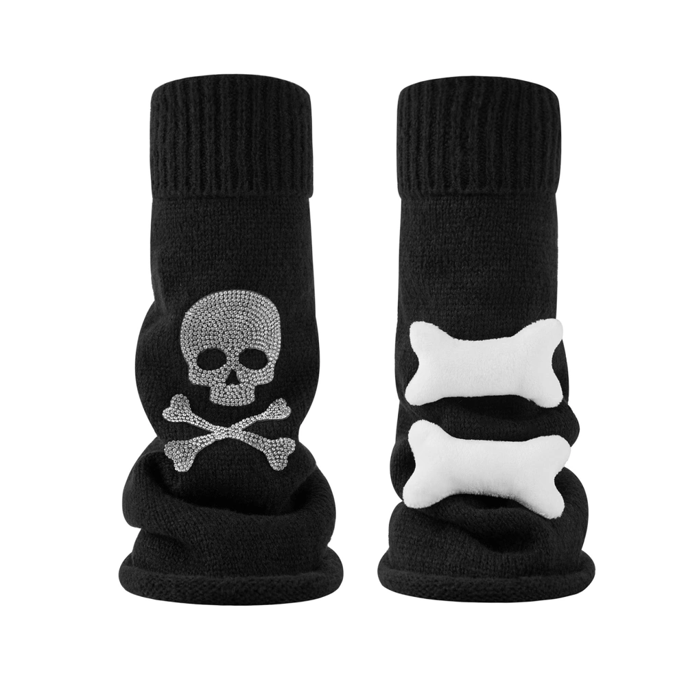 Women Knit Leg Warmers Gothic Skull Bone Pattern Knee High Socks