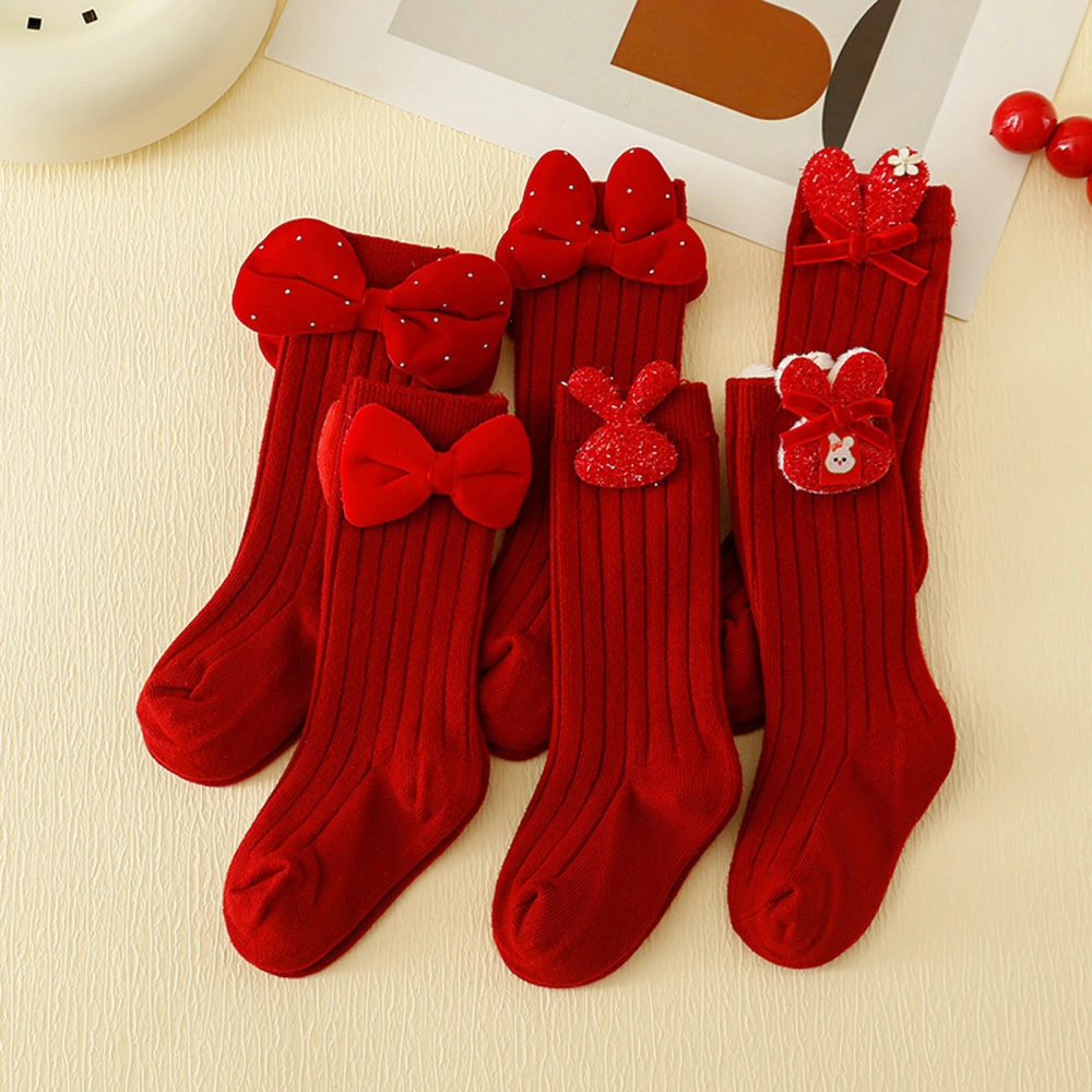 Kids Christmas Socks for Girls Rabbit Bowknot Flower Decor Socks