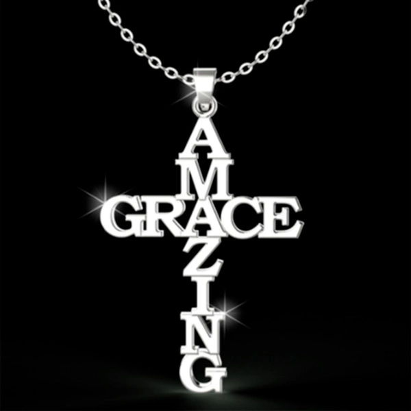 Hip Hop Stainless Steel Cross Necklace GRACE AMAZING English Alphabet Necklace Jewelry Gift