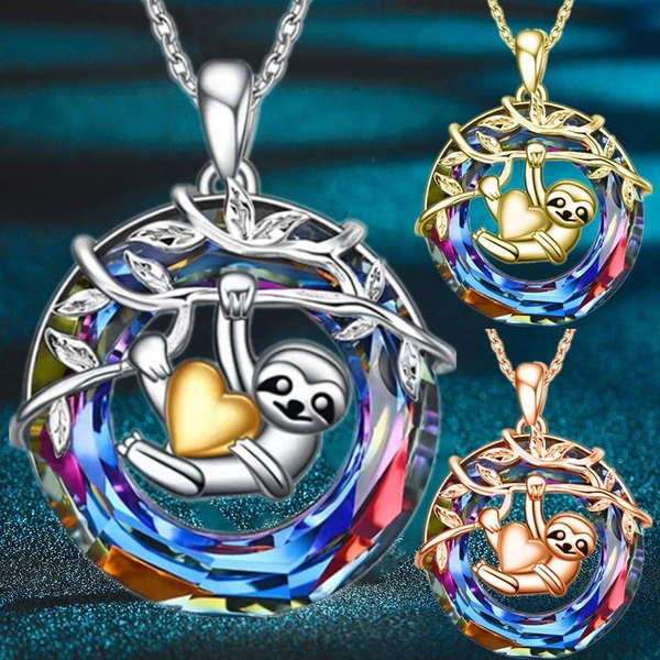 Luxury Fashion Creativity Women's Sloth Necklace Natural Diamond Crystal Animal Necklace Women's Life Tree Animal Combination Design Birthday Party Anniversary Gift