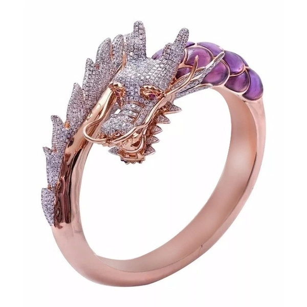 US European The latest design unique creative Chinese dragon ring women's fashion jewelry inlaid natural white zircon ring ladies engagement wedding ring anniversary ring jewelry size US6-10