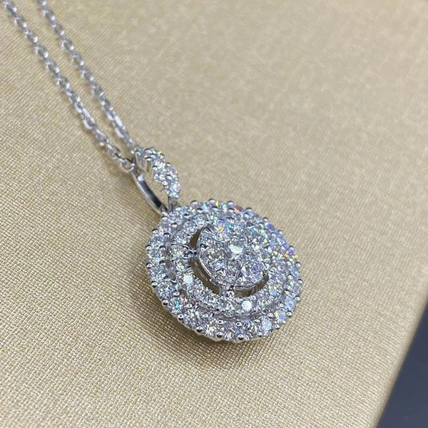 New Fashionable Multi-layer Cricle Round Pendant Filled with Infinity Shiny Moissanite Charm Necklace for Women Party Banquet Bridal Female Valentine Gift