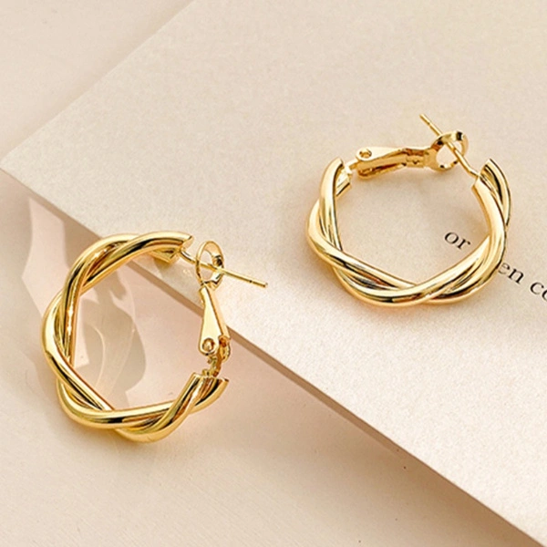 Trendy 18K Gold Twist Hoop Earrings for Women Bridal Wedding Party Jewelry Gift