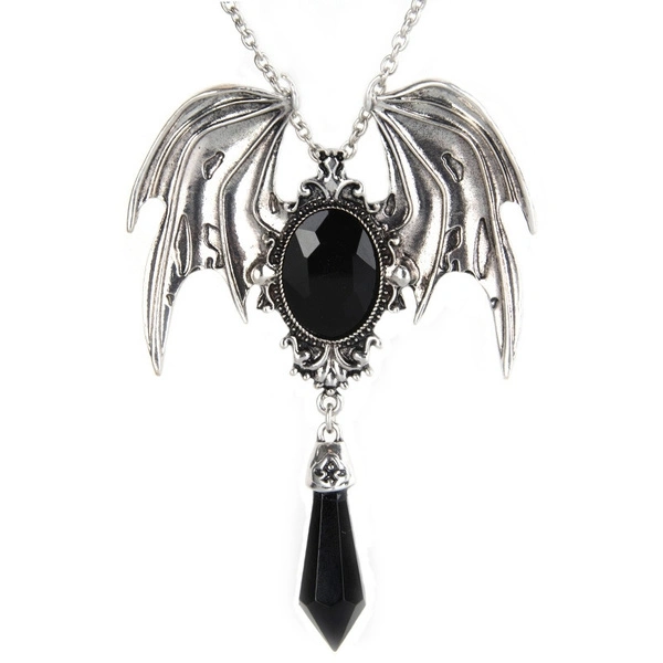 Vintage Punk Women's Stainless Steel Crystal Gem Bat Wings Pendant Necklace Gothic Jewelry