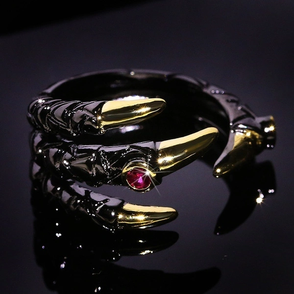 Fashion Vintage Dragon Claw Ring Two-tone Eagle Claw Ring Personality Punk Style Domineering Devil Claw Ring