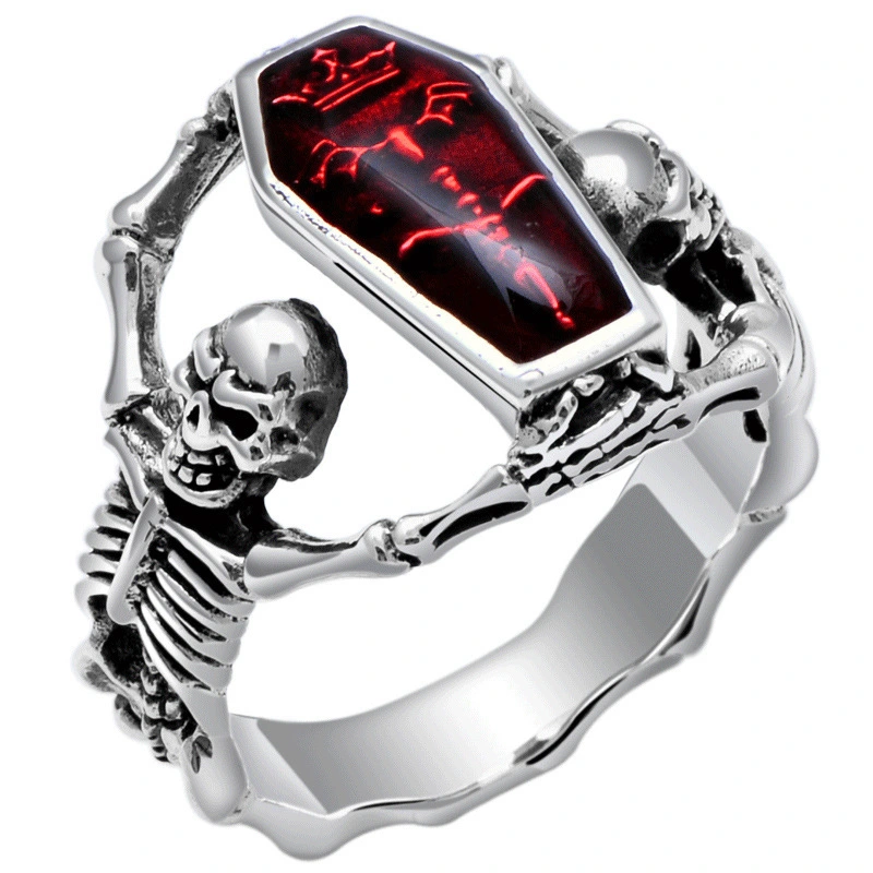 Punk Skull Engagement Rings Women Men Hip Hop Red Zircon Engagement Rings