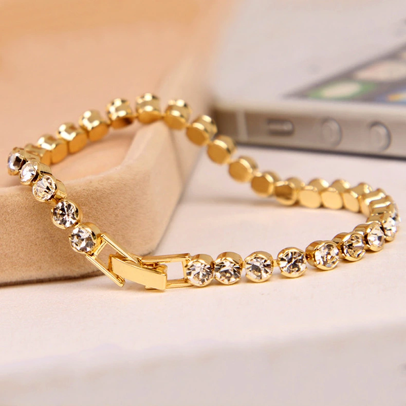 Trendy Romantic Lady Gold Plated Crystal Zircon Beaded Chain Bracelet Women Charm Gorgeous Exquisite Bracelets Valentine's Gift Party Wedding Jewelry