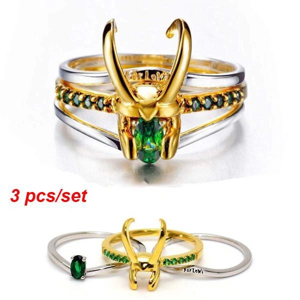 3 In 1 Stacking Ring Unisex Sliver Plating Gold Color Rings Men Charm Jewelry Women Green Zircon Earrings Valentine's Day Gift