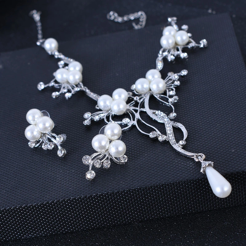 Necklace Earrings Set Rhinestone Pearl Wedding Bridal Jewelry Fashion Wedding