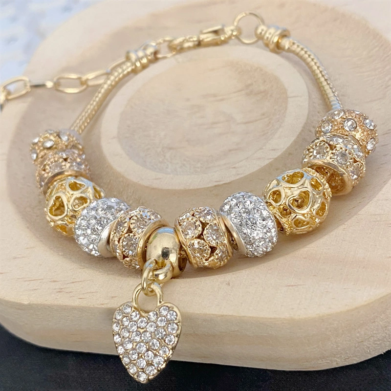 Hearts Golden Plated charms Bracelets for Women and Teen Girls, Jewelry Gifts Set with Beads and Snake Chain Extender, Adjustable Bracelet