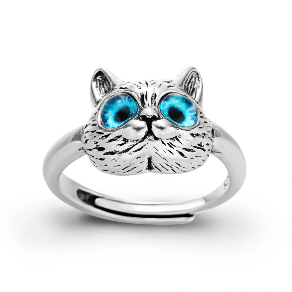 Vintage Cat Face Ring Fashion Cartoon Cat Women's Open Ring