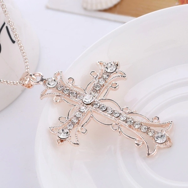 Cross Necklace crystal diamond gold christ Sweater chain neckalces for women ffashion jewelry accessories