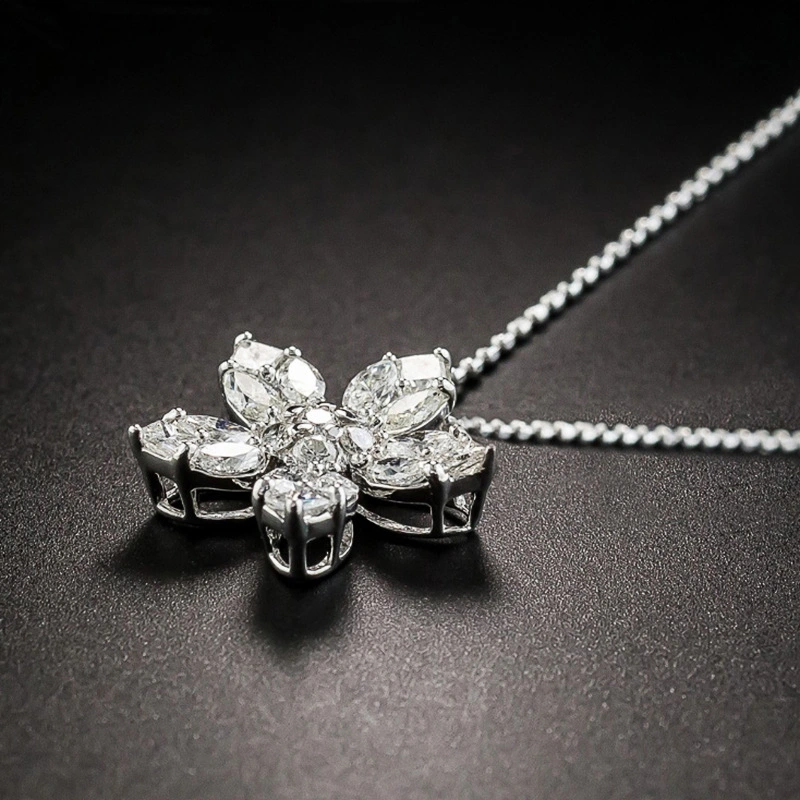 Women's Exquisite 925 Sterling Silver Diamond Crystal Flower Pendant Necklace Bridal Proposal Party Jewelry Anniversary Gifts