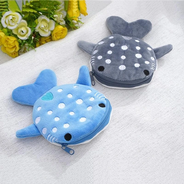 1Pc Plush Shark Children'S Cartoon Wallet Cute Pendant Decoration Coin Purse Key Earphone Pouch