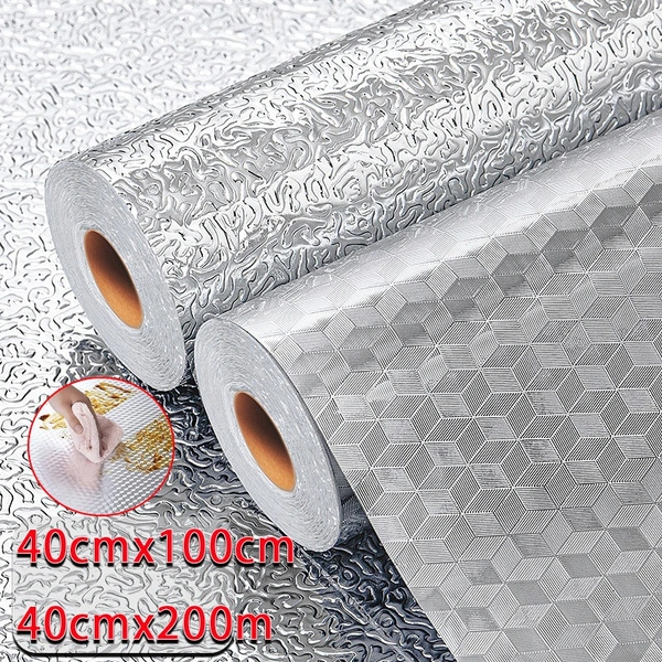 Kitchen Wallpaper Oil Proof Sticker Backsplash Aluminum foil Oil self-Adhesive Paper Silver Cabinet Liner Waterproof and Heat Resistant Peel and Stick backsplash