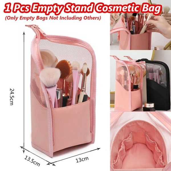 1 Pcs Empty Portable Stand Cosmetic Bag Travel Toiletry Bag Zipper Makeup Brush Organizer Bag(Only Empty Bags Not Including Others)