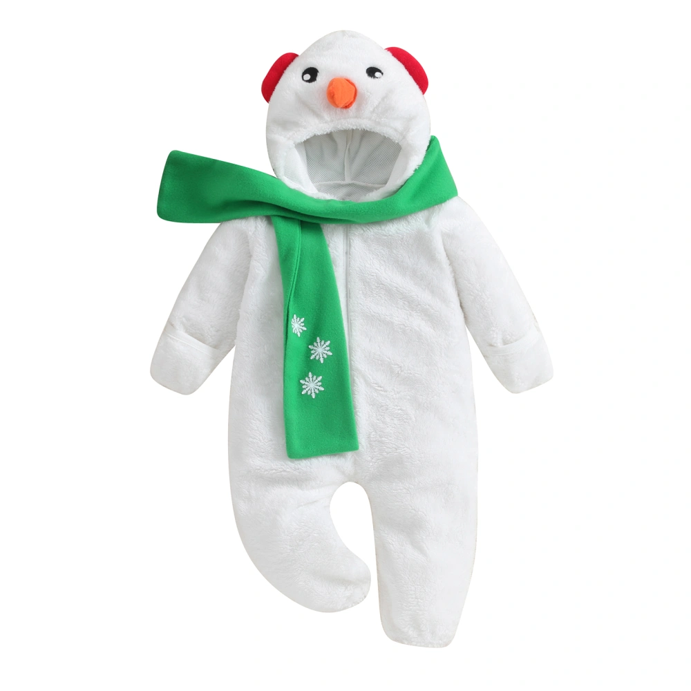 Baby Snowman Costume Winter Warm Long Sleeve Hooded Romper with Scarf