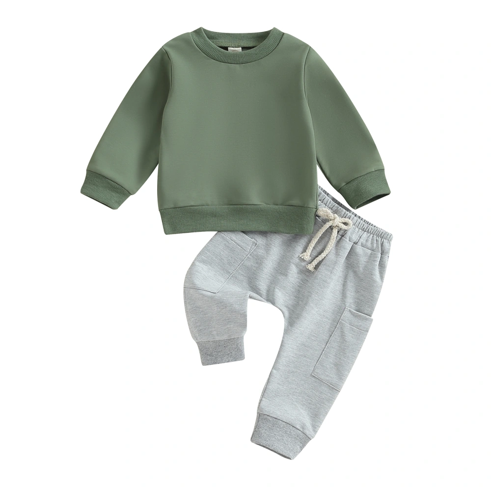 Toddler Boys Fall Outfits Solid Color Sweatshirts and Long Pants Set