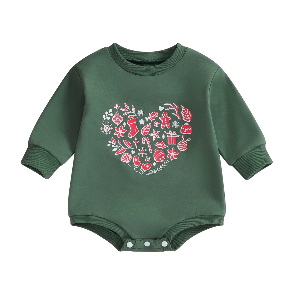 Baby Boys Girls Christmas Romper Long Sleeve Heart Graphic Bodysuit