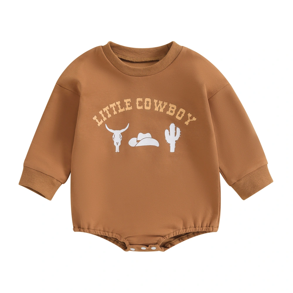 Baby Boy Sweatshirt Romper Western Letter Print Long Sleeve Jumpsuit